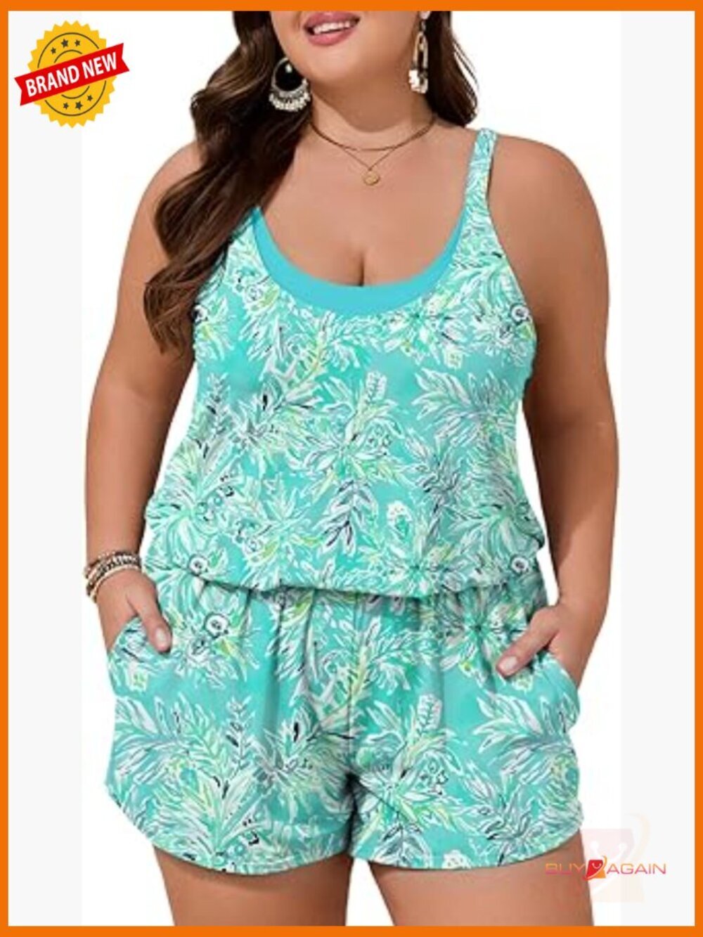 Plus Size Swim Romper One Piece Swimsuit with Pockets Modest Bathing Suit